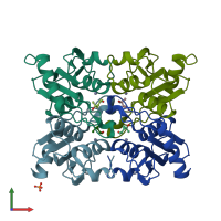 PDB entry 3dmo coloured by chain, front view.