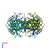 PDB entry 3dmo coloured by chain, top view.