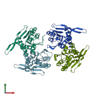 PDB entry 3dmp coloured by chain, front view.