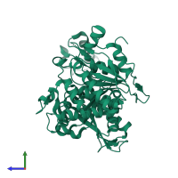 PDB entry 3dms coloured by chain, side view.