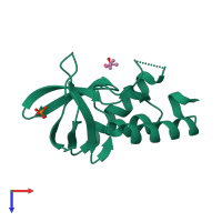 PDB entry 3dmu coloured by chain, top view.