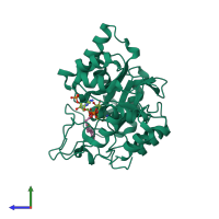 PDB entry 3dn5 coloured by chain, side view.