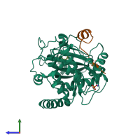 PDB entry 3dne coloured by chain, side view.