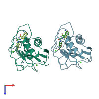 PDB entry 3dng coloured by chain, top view.