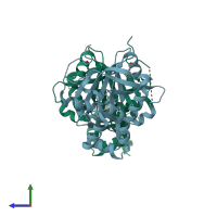PDB entry 3dnh coloured by chain, side view.
