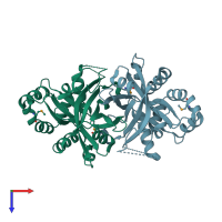 PDB entry 3dnh coloured by chain, top view.