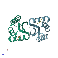 PDB entry 3dnj coloured by chain, top view.