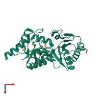 PDB entry 3dnp coloured by chain, top view.