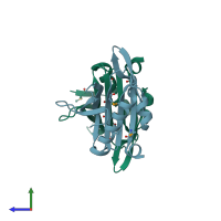PDB entry 3dns coloured by chain, side view.