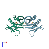 PDB entry 3dns coloured by chain, top view.