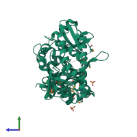 PDB entry 3dnu coloured by chain, side view.