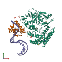 PDB entry 3dnv coloured by chain, front view.