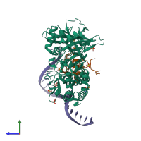 PDB entry 3dnv coloured by chain, side view.