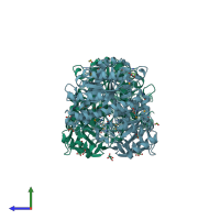 PDB entry 3do6 coloured by chain, side view.