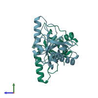 PDB entry 3do8 coloured by chain, side view.