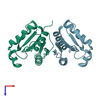 PDB entry 3do8 coloured by chain, top view.