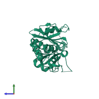 PDB entry 3doa coloured by chain, side view.