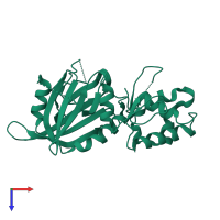 PDB entry 3doa coloured by chain, top view.