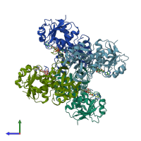 PDB entry 3doc coloured by chain, side view.
