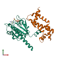 PDB entry 3doe coloured by chain, front view.