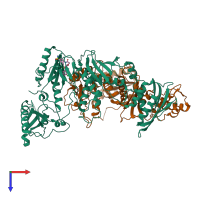 PDB entry 3dok coloured by chain, top view.