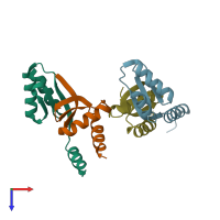 PDB entry 3dom coloured by chain, top view.