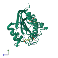 PDB entry 3dou coloured by chain, side view.