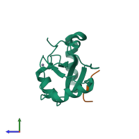 PDB entry 3dow coloured by chain, side view.