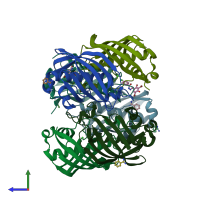 PDB entry 3doy coloured by chain, side view.