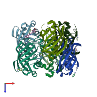 PDB entry 3dp0 coloured by chain, top view.