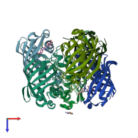 PDB entry 3dp1 coloured by chain, top view.