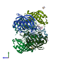 PDB entry 3dp2 coloured by chain, side view.