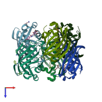 PDB entry 3dp2 coloured by chain, top view.