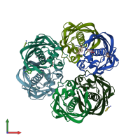 PDB entry 3dp3 coloured by chain, front view.