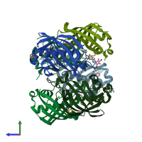 PDB entry 3dp3 coloured by chain, side view.