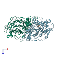 PDB entry 3dpc coloured by chain, top view.
