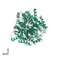 PDB entry 3dpd coloured by chain, side view.