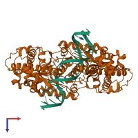 Hetero tetrameric assembly 1 of PDB entry 3dpg coloured by chemically distinct molecules, top view.