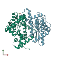 PDB entry 3dpi coloured by chain, front view.