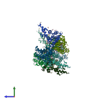 PDB entry 3dpj coloured by chain, side view.