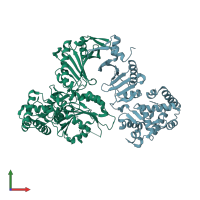 PDB entry 3dpu coloured by chain, front view.