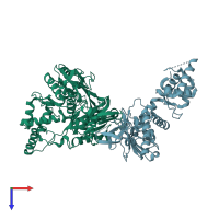 PDB entry 3dpu coloured by chain, top view.