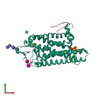 PDB entry 3dqb coloured by chain, front view.