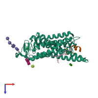 PDB entry 3dqb coloured by chain, top view.