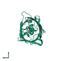PDB entry 3dqe coloured by chain, side view.