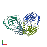 PDB entry 3dqg coloured by chain, front view.