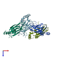 PDB entry 3dqg coloured by chain, top view.