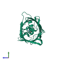 PDB entry 3dqk coloured by chain, side view.
