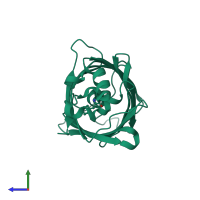 PDB entry 3dql coloured by chain, side view.