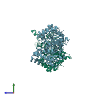 PDB entry 3dqq coloured by chain, side view.